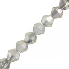 Faceted glass bicone beads 3mm Tranparent half plated silver